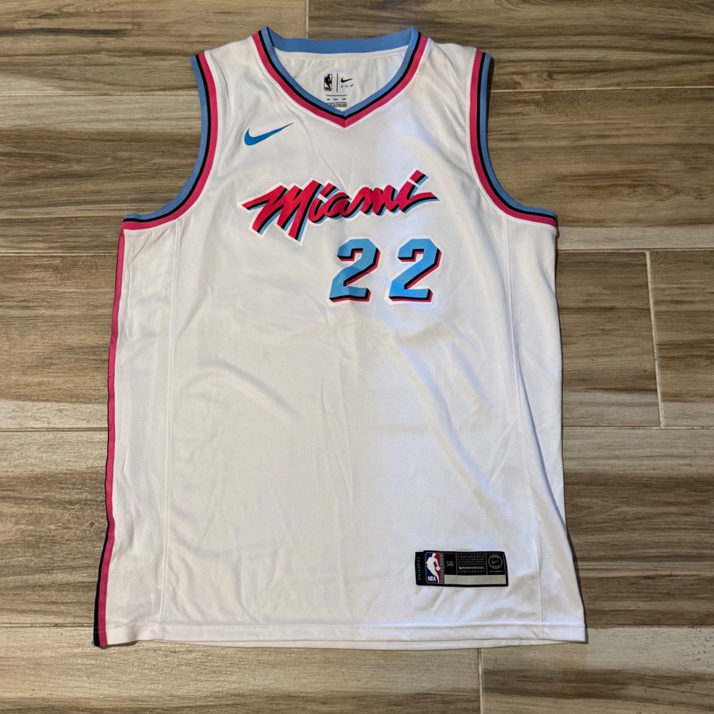Nike Miami Heat Jimmy Butler Vice Jersey White Pink Blue NBA Swingman XXL 56
